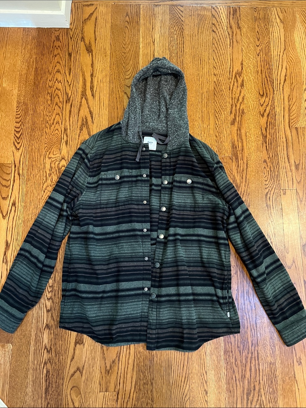 Katin Black and Green Striped Hooded Shirt Jacket